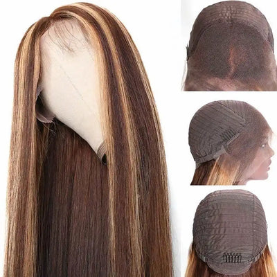 UNVIZOSSA Ombre Honey 13x4 Lace Frontal Straight Long Real Human Hair Wig