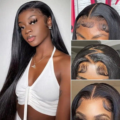 UNVIZOSSA Transparent HD 13x4 Lace Frontal Long Straight Real Human Hair Wig 150 Density