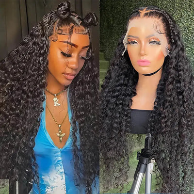 FRONBANIS High Transparency 13x4 Lace Frontal Deep Wave Natural Look Human Hair Wig