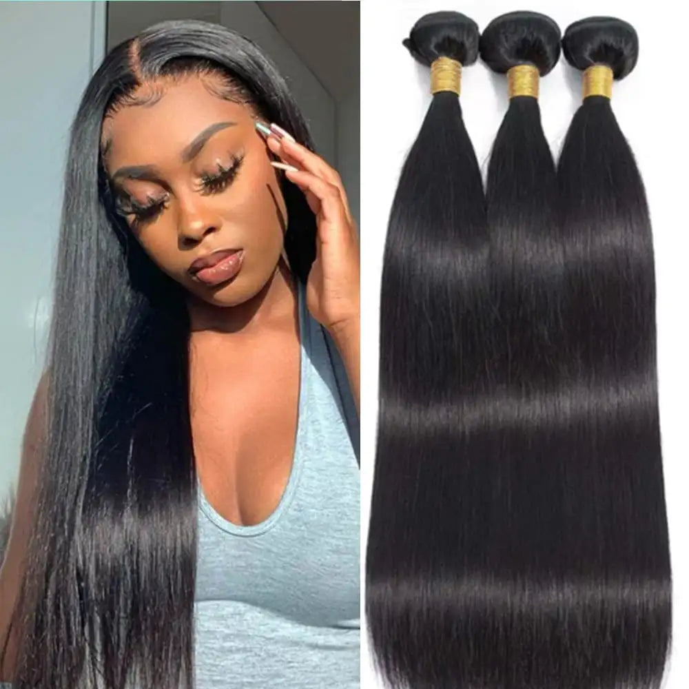 REBASAR Straight Remy Hair Bundles 3pcs/pack 100% Brazillian Human Hair Quick Weft Weaves