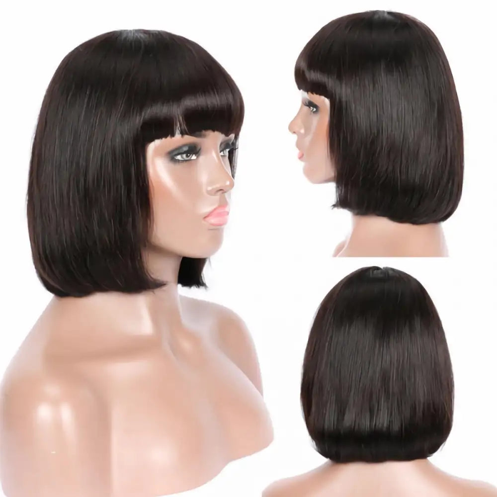 REBASAR Full Machine Made Bob Wig Glueless No Lace Human Hair Wig