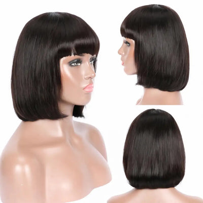 WENYAN Glueless No Lace Short Bob Wig Full Machine Made Beginner Friendly Human Hair Wig