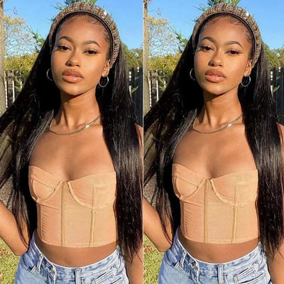 REBASAR Glueless Long Straight Human Hair Wig Brazillian Virgin Hair Made With Bands