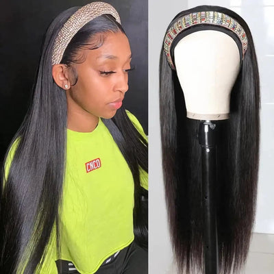 TNICE None Lace Glueless Straight Hair Wig Virgin Human Hair Wig with Bands