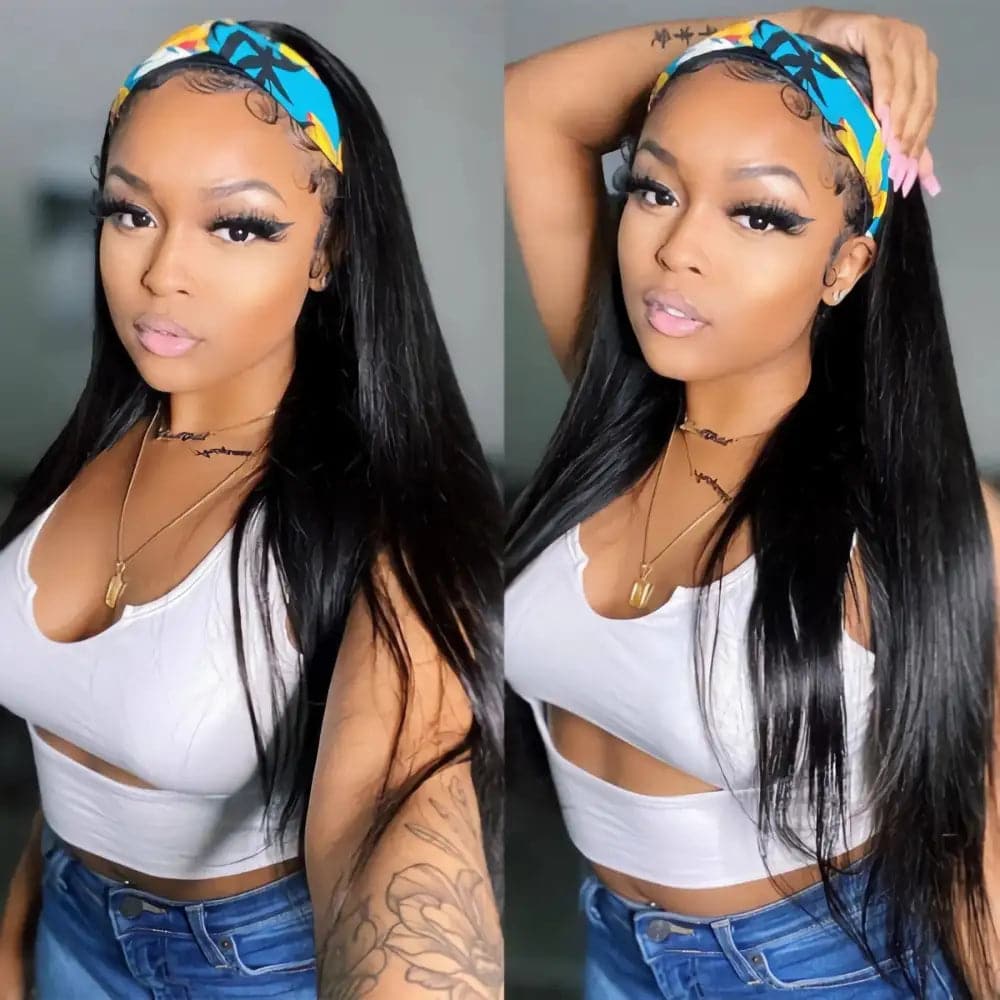 TNICE None Lace Glueless Straight Hair Wig Virgin Human Hair Wig with Bands
