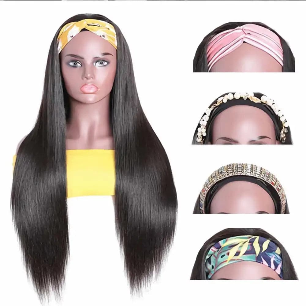 FEIBIN Straight Headband Wig Natural Textured Long Virgin Human Hair