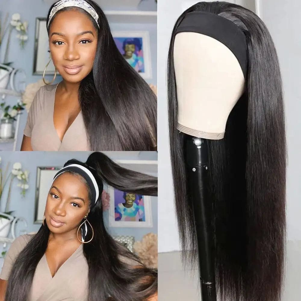 TNICE None Lace Glueless Straight Hair Wig Virgin Human Hair Wig with Bands