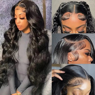 HERTUNE 4x4 HD Lace Closure Pre-Plucked Body Wave Real Human Hair Wig 150 Density