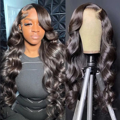 HERTUNE 4x4 HD Lace Closure Pre-Plucked Body Wave Real Human Hair Wig 150 Density