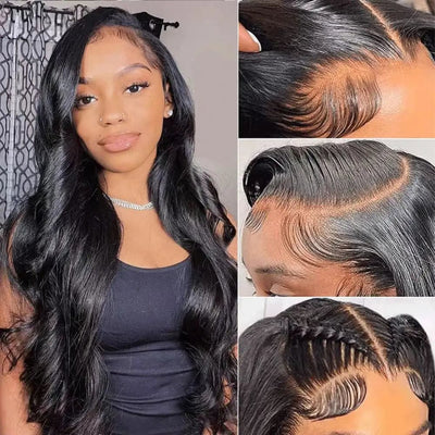 HERTUNE 4x4 HD Lace Closure Pre-Plucked Body Wave Real Human Hair Wig 150 Density