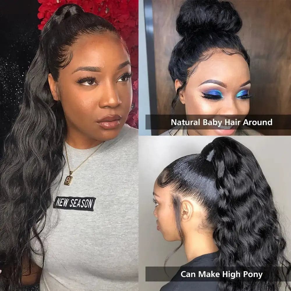 HERTUNE 4x4 HD Lace Closure Pre-Plucked Body Wave Real Human Hair Wig 150 Density