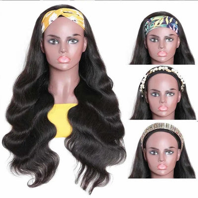 FEIBIN Body Wave Hair Wig With Bangs Virgin Headband Human Hair Wig 150 Density