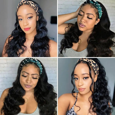 FEIBIN Body Wave Hair Wig With Bangs Virgin Headband Human Hair Wig 150 Density