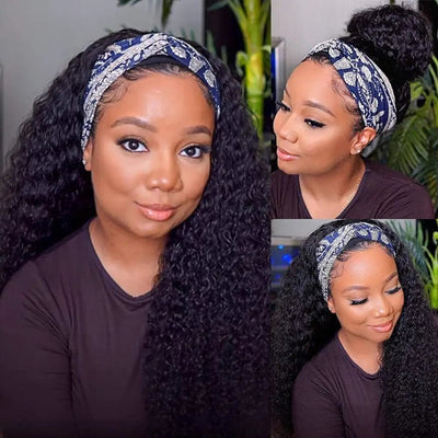 XSY Beginner Friendly Deep Wave Real Human Hair Made Headband Wig 150 Density