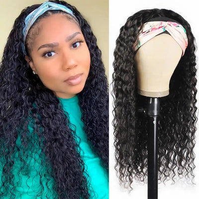 XSY Beginner Friendly Deep Wave Real Human Hair Made Headband Wig 150 Density