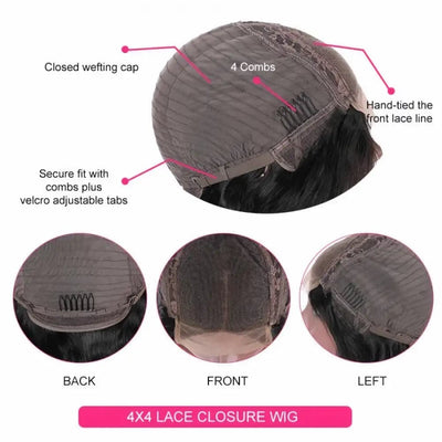HIGHER 4x4 Lace Closure Bob Hair Wig 100% Remy Human Hair Made 150% Density