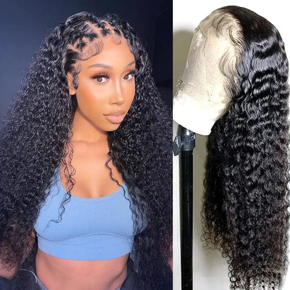 FRONBANIS High Transparency 13x4 Lace Frontal Deep Wave Natural Look Human Hair Wig