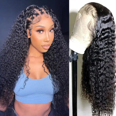 FRONBANIS High Transparency 13x4 Lace Frontal Deep Wave Natural Look Human Hair Wig