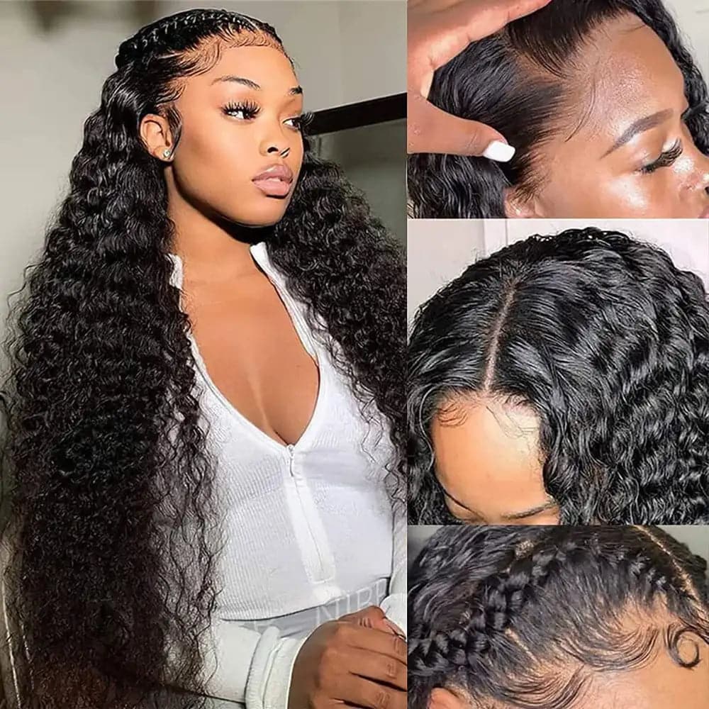 FRONBANIS High Transparency 13x4 Lace Frontal Deep Wave Natural Look Human Hair Wig