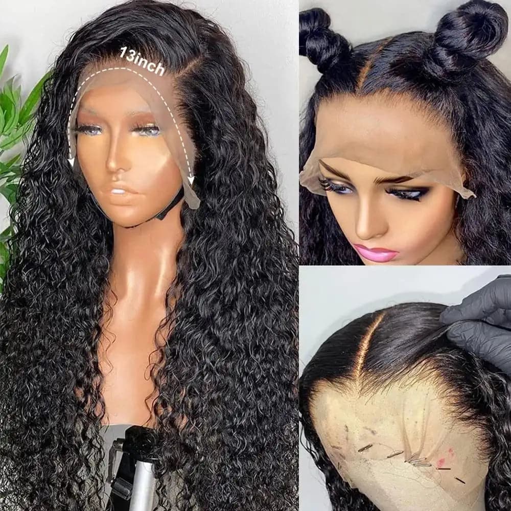 WENYAN Transparent 13x4 Lace Frontal Deep Wave Human Hair Wig 100% Remy Hair Made 150 Density