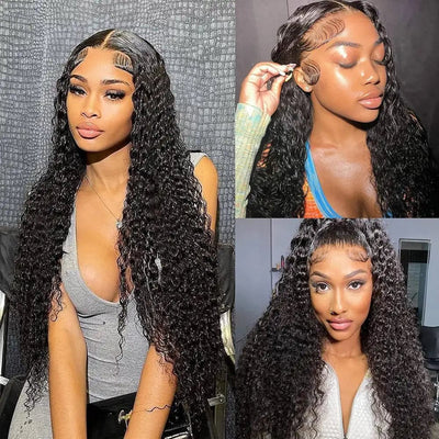 WENYAN Transparent 13x4 Lace Frontal Deep Wave Human Hair Wig 100% Remy Hair Made 150 Density