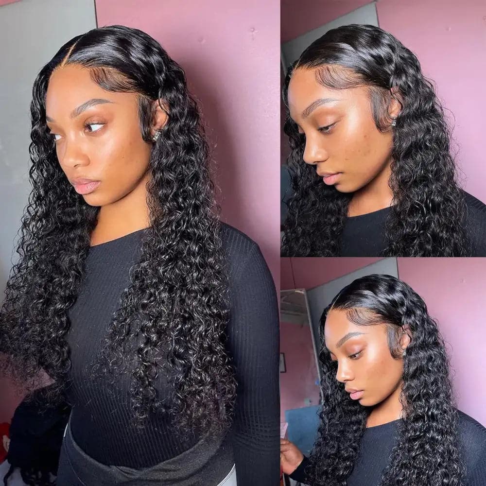 FRONBANIS High Transparency 13x4 Lace Frontal Deep Wave Natural Look Human Hair Wig