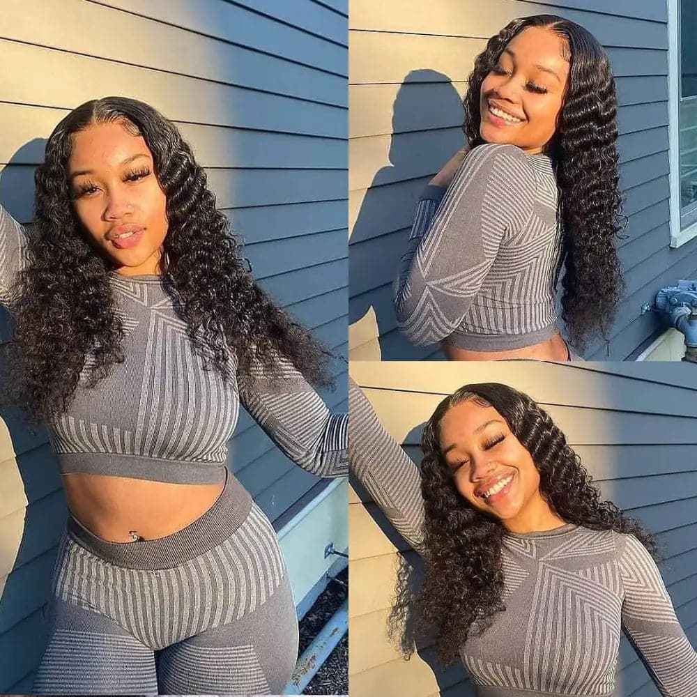 FRONBANIS High Transparency 13x4 Lace Frontal Deep Wave Natural Look Human Hair Wig