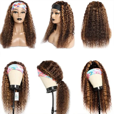 REBASAR 4/27 Ombre Color Deep Wave Headband Wig 100% Virgin Human Hair Wig with Bands