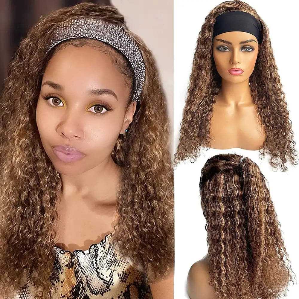 CELIARITA Ombre Blonde Colored Deep Wave Real Human Hair Headband Wig