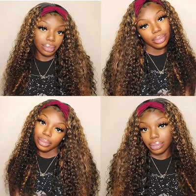 CELIARITA Ombre Blonde Colored Deep Wave Real Human Hair Headband Wig