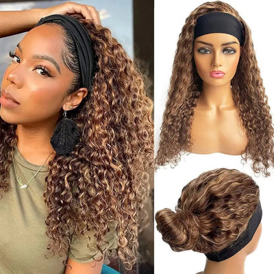 CELIARITA Ombre Blonde Colored Deep Wave Real Human Hair Headband Wig
