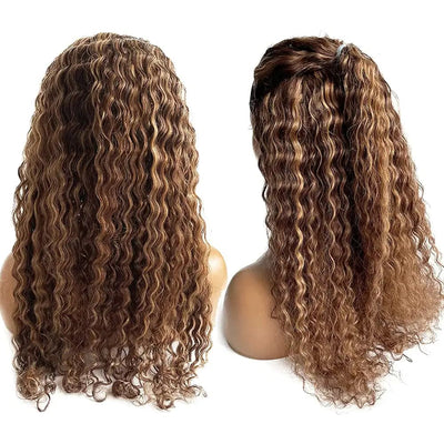 CELIARITA Ombre Blonde Colored Deep Wave Real Human Hair Headband Wig
