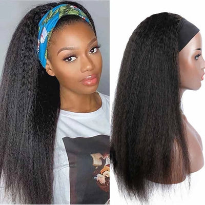 TNICE Yaki Straight Headband Wig Virgin Human Hair Wigs with Kinky Edges