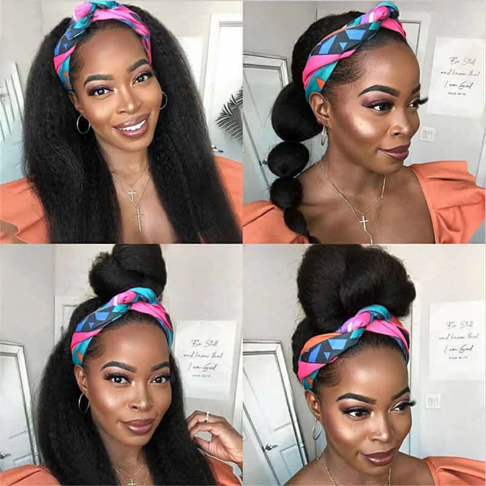 TNICE Yaki Straight Headband Wig Virgin Human Hair Wigs with Kinky Edges