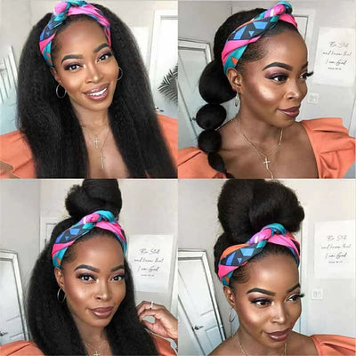 TNICE Yaki Straight Headband Wig Virgin Human Hair Wigs with Kinky Edges