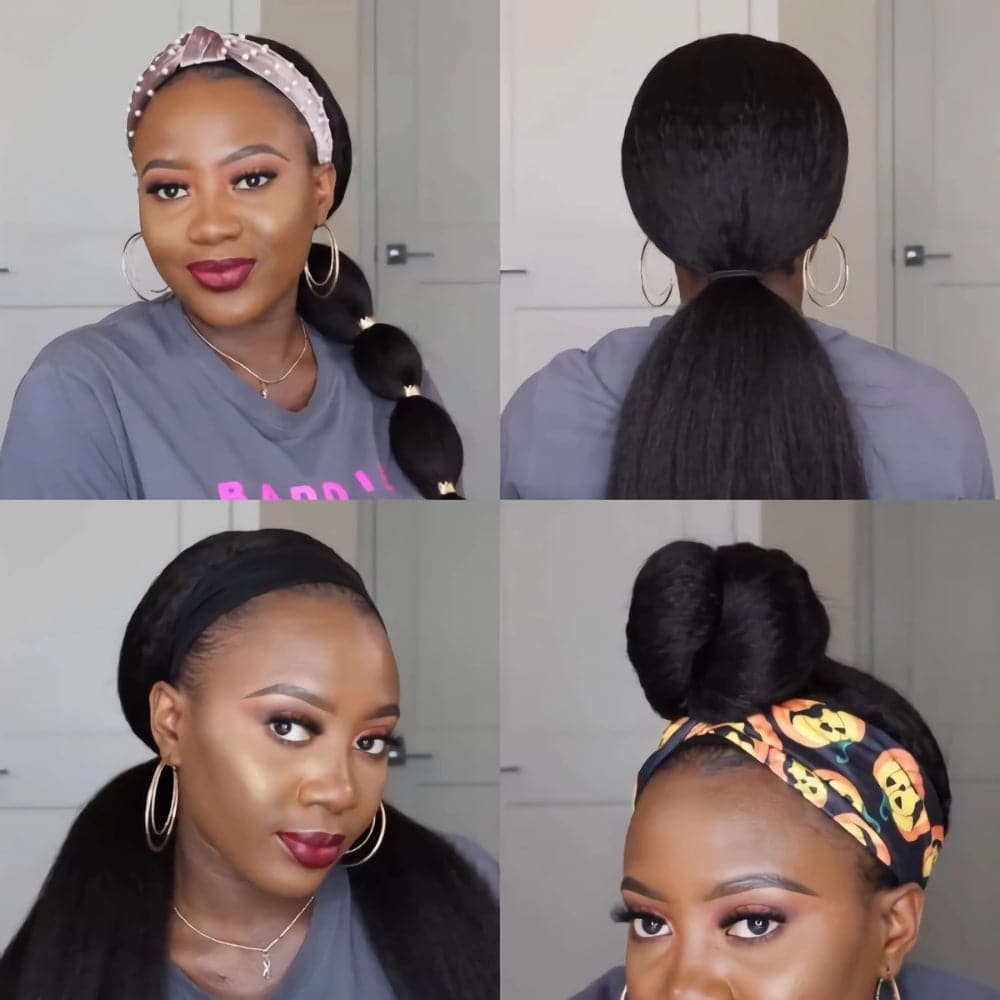 TNICE Yaki Straight Headband Wig Virgin Human Hair Wigs with Kinky Edges
