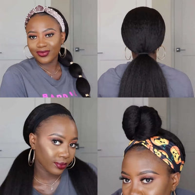 TNICE Yaki Straight Headband Wig Virgin Human Hair Wigs with Kinky Edges