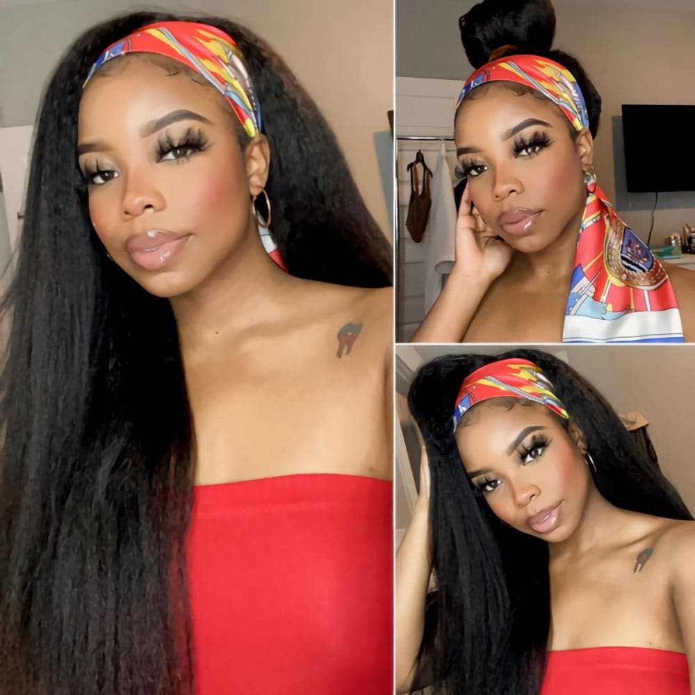 TNICE Yaki Straight Headband Wig Virgin Human Hair Wigs with Kinky Edges